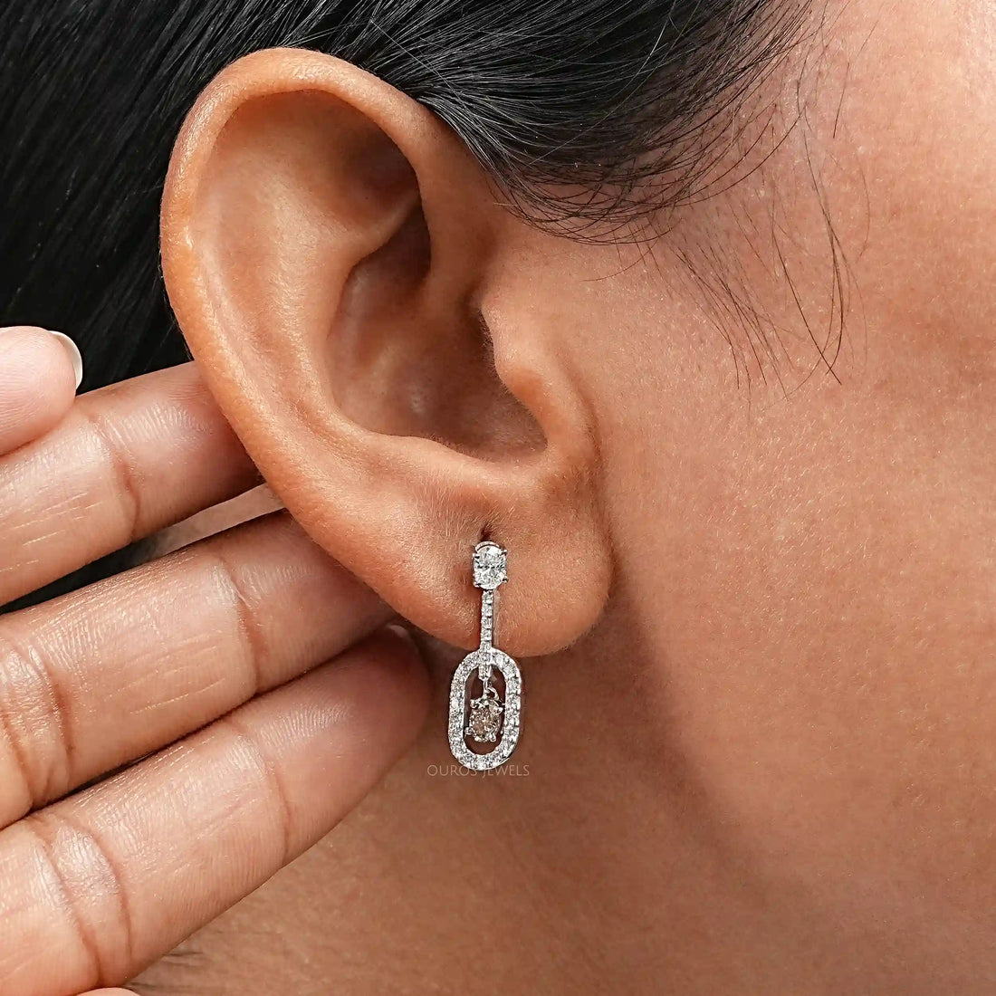 Elegant Oval Drop Earrings With Olive Oval-Cut Diamonds Earrings