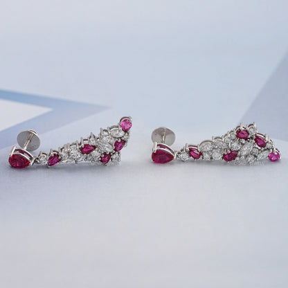 Red Ruby Pear Cut Gemstone Cluster Dangle Earrings Earring