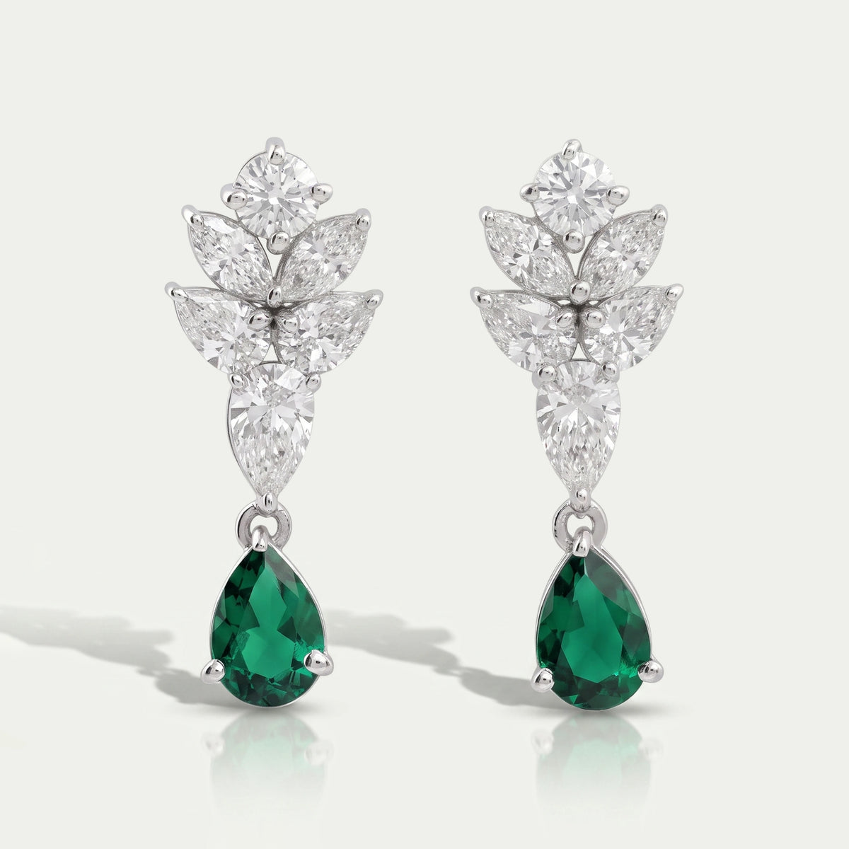 Emerald With Diamond Cluster Pear Drop Earrings Earring