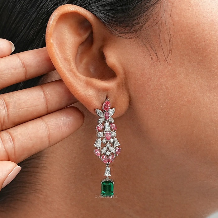 Green Gemstone Multi Shape Cluster Dangle Earrings