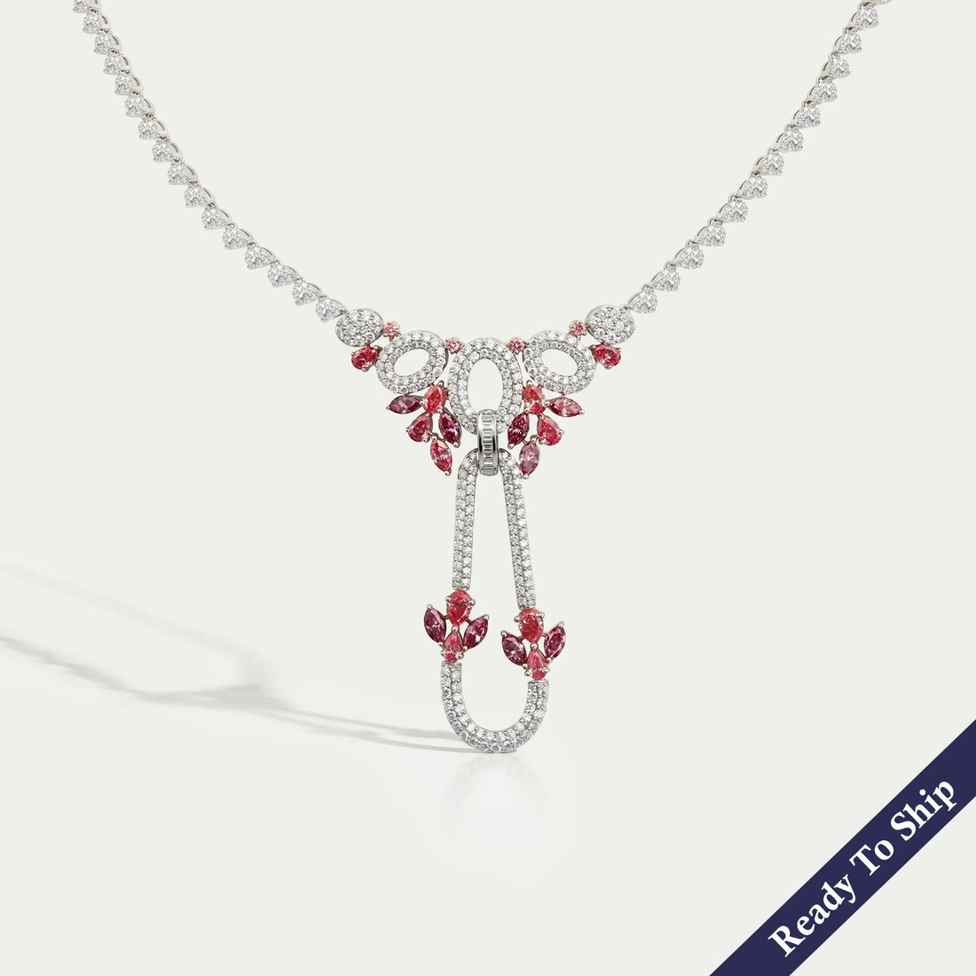 Pink Pear And Marquise Diamond Cluster Bridal Necklace Necklaces
