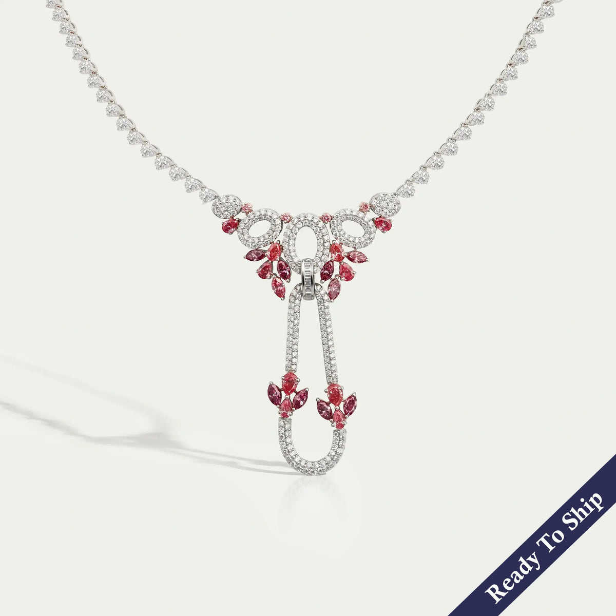 Pink Pear And Marquise Diamond Cluster Bridal Necklace Necklaces
