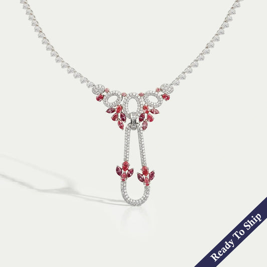 Pink Pear And Marquise Diamond Cluster Bridal Necklace Necklaces