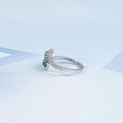 Emerald Round And Lab Diamond Bypass Ring