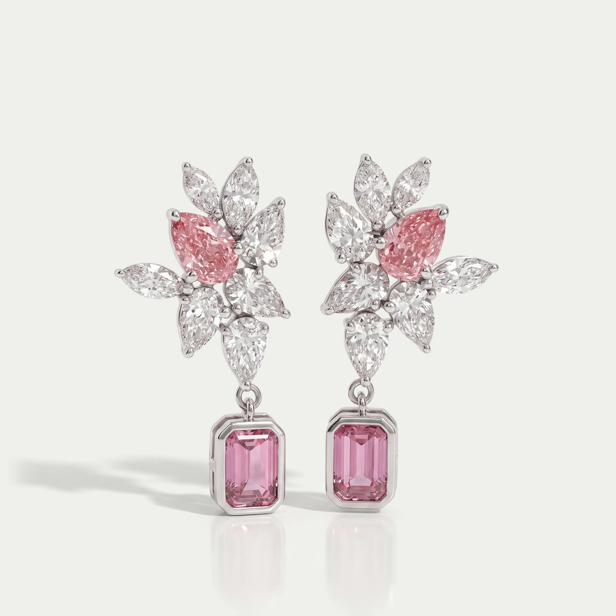 Cluster Drop Earrings With Pink & White Diamonds Earring