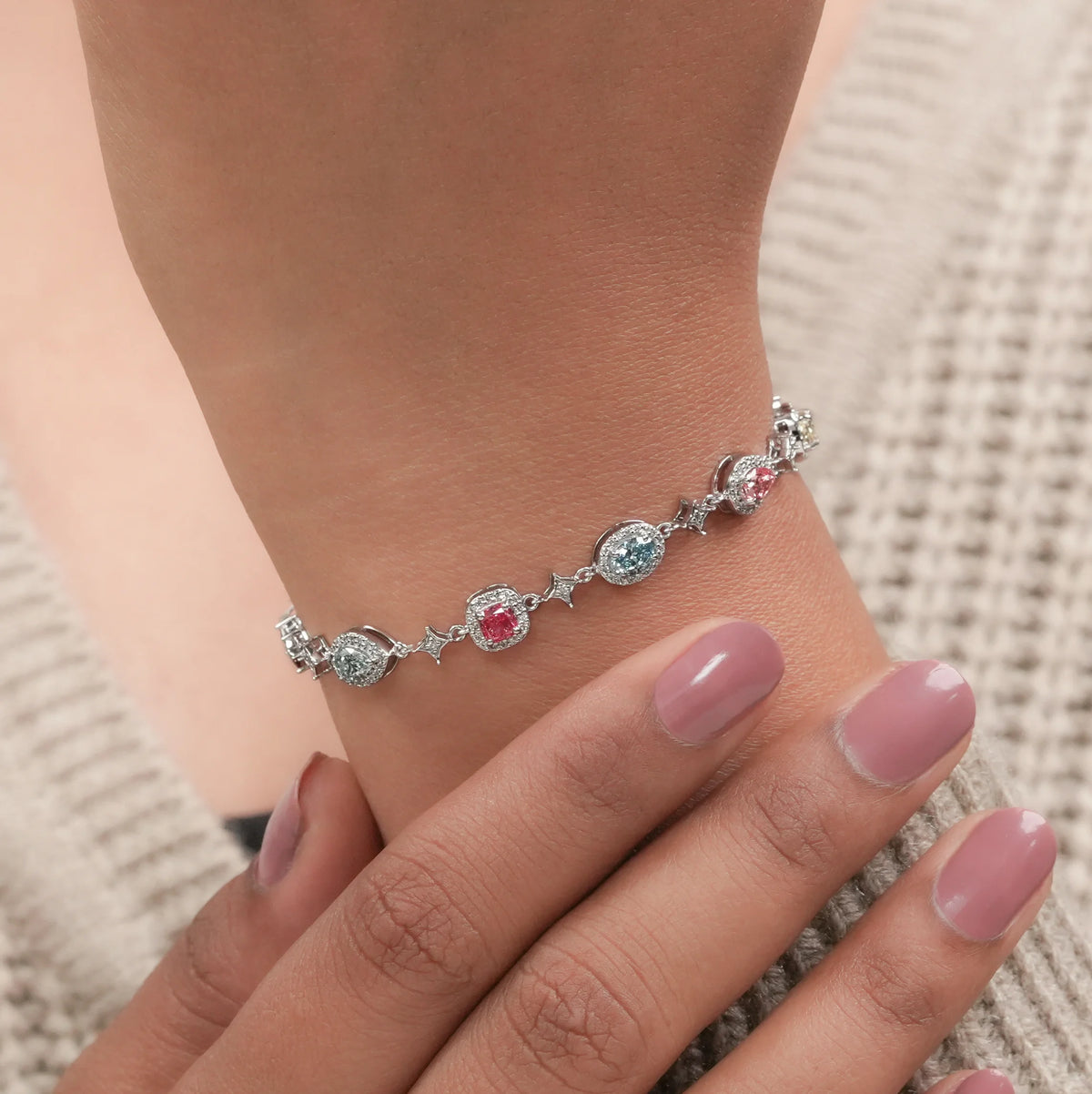 Multi Shape Color Diamond Halo Link Bracelet Bracelet