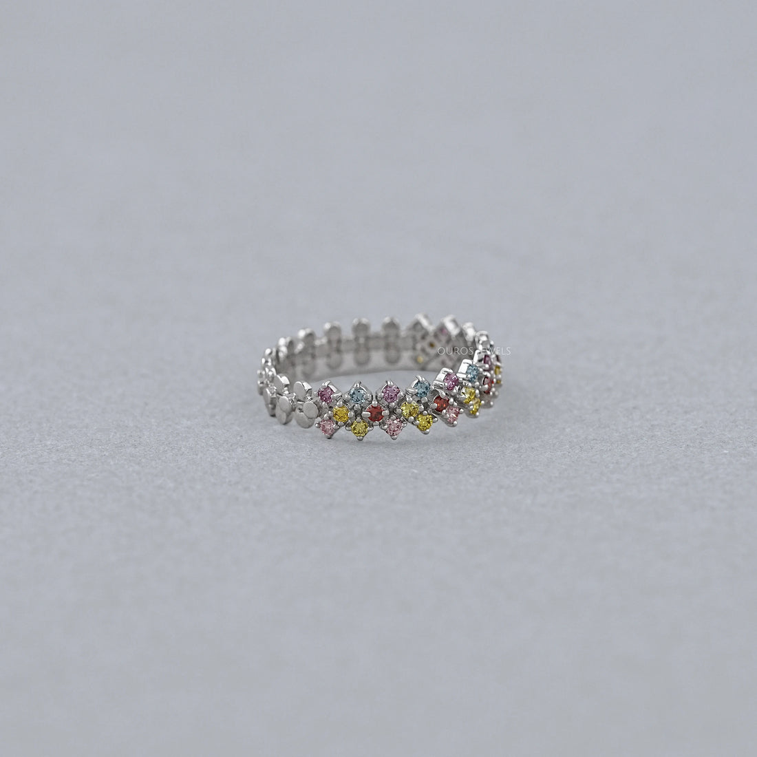 Fancy Color Round Cut Half Wedding Band