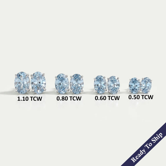 Lab Grown Blue Oval Diamond Earrings Studs