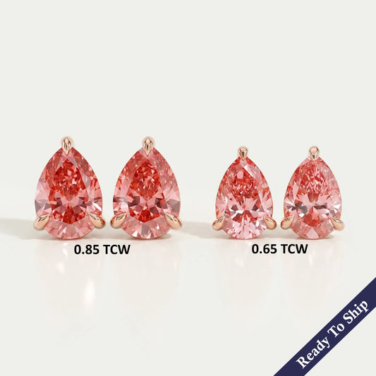 Pink Pear Diamond Rose Gold Stud Earrings Earrings