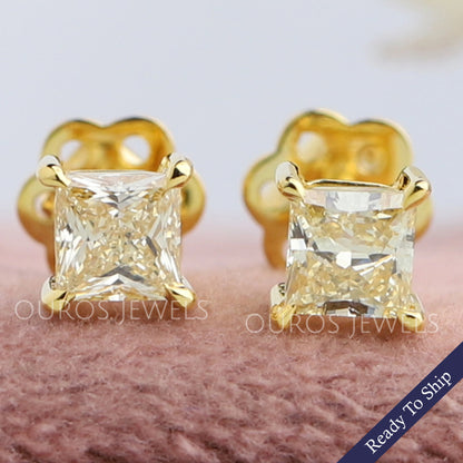 Yellow Princess Diamond Solitaire Stud