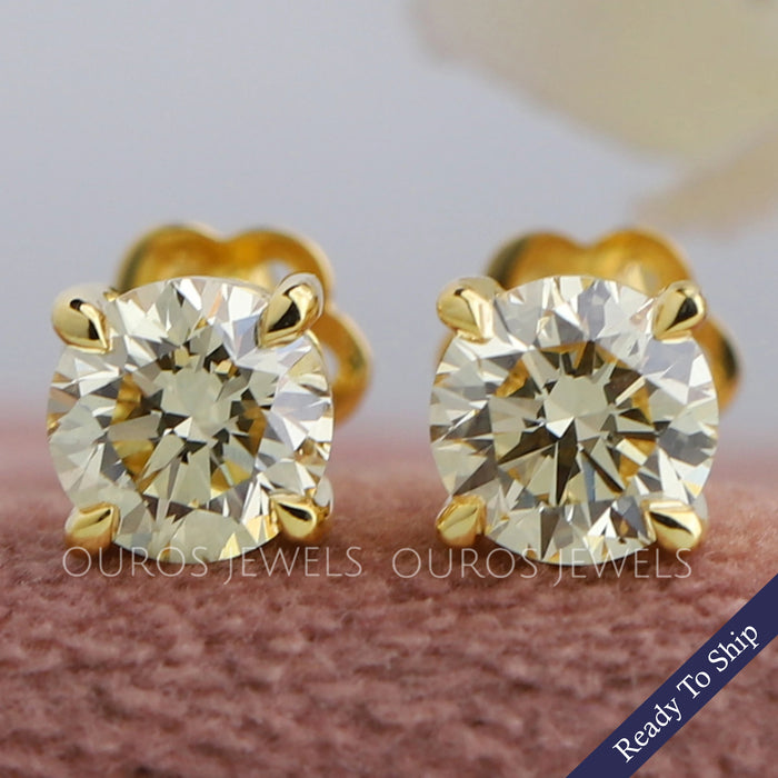 Boucles d'oreilles à tige en diamant rond jaune