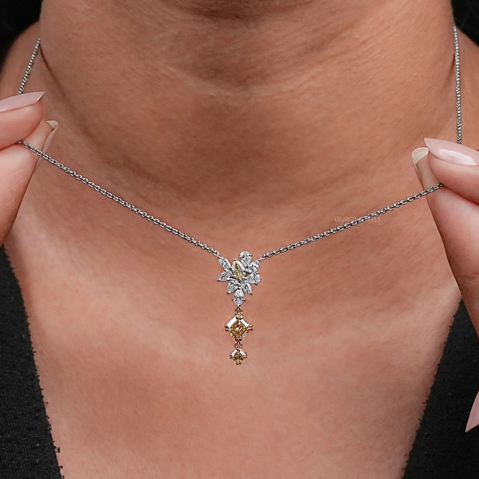 Pendentif en grappe de diamants taille Asscher jaune