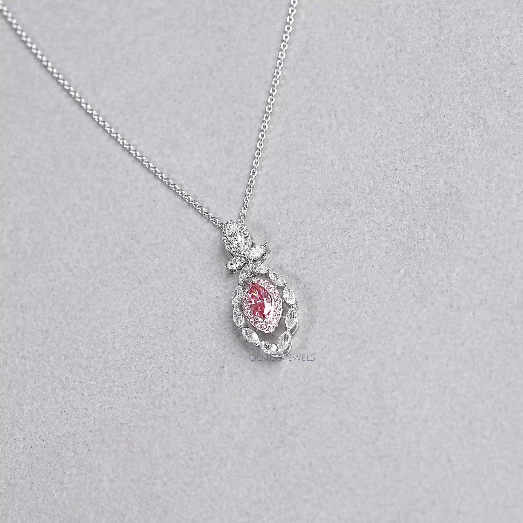 Pink Marquise Shape Double Halo Pendant Necklaces