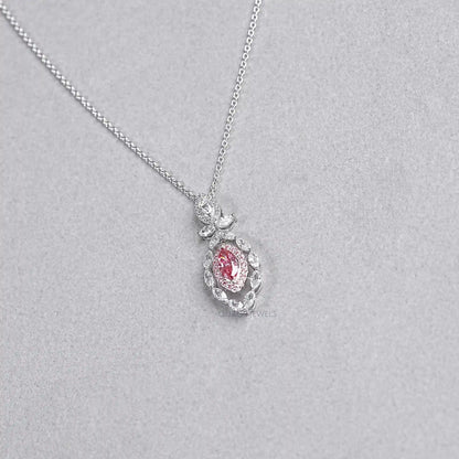 Pink Marquise Shape Double Halo Pendant Necklaces