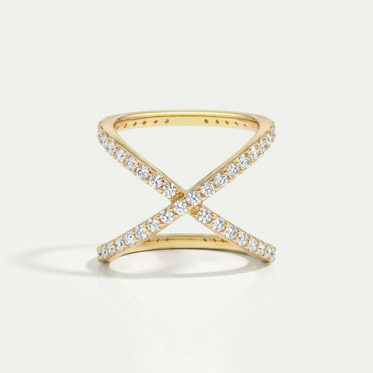 Bague en diamant taille ronde de style croisé