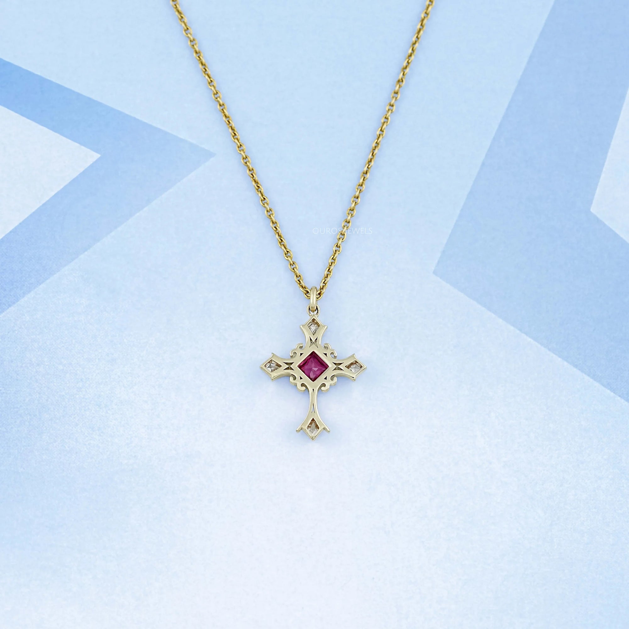 Ruby Princess Gemstone Criss Cross Pendant Necklaces