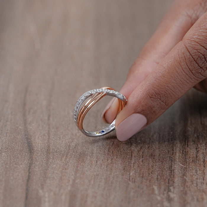 Round Lab Grown Diamond Crossover Wedding Band