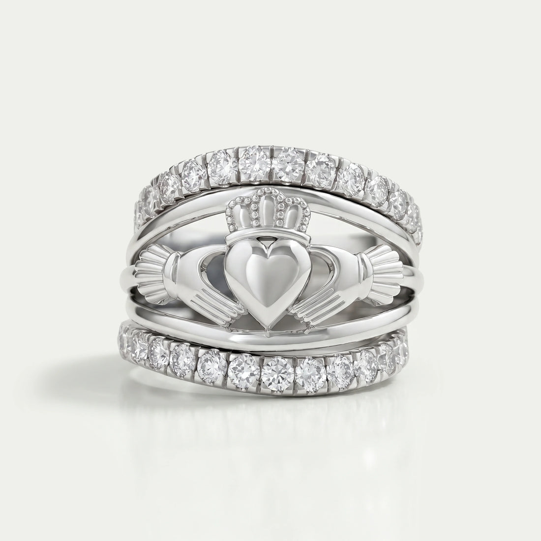Heart Shape Crown Hands Lab Diamond Ring Set Ring