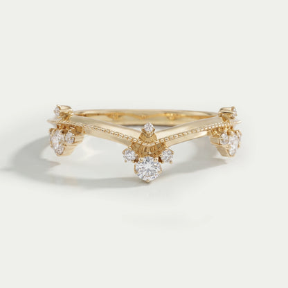 Crown Style Round Cut Lab Diamond Chevron Band Rings