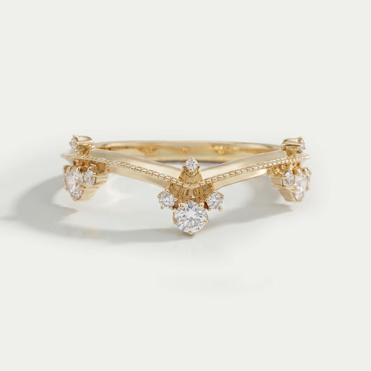 Crown Style Round Cut Lab Diamond Chevron Band Rings