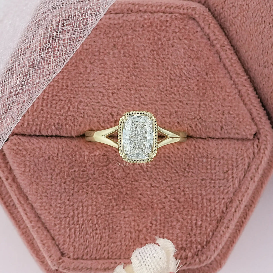 Crushed Cushion Cut Milgrain Bezel Solitaire Ring Ring