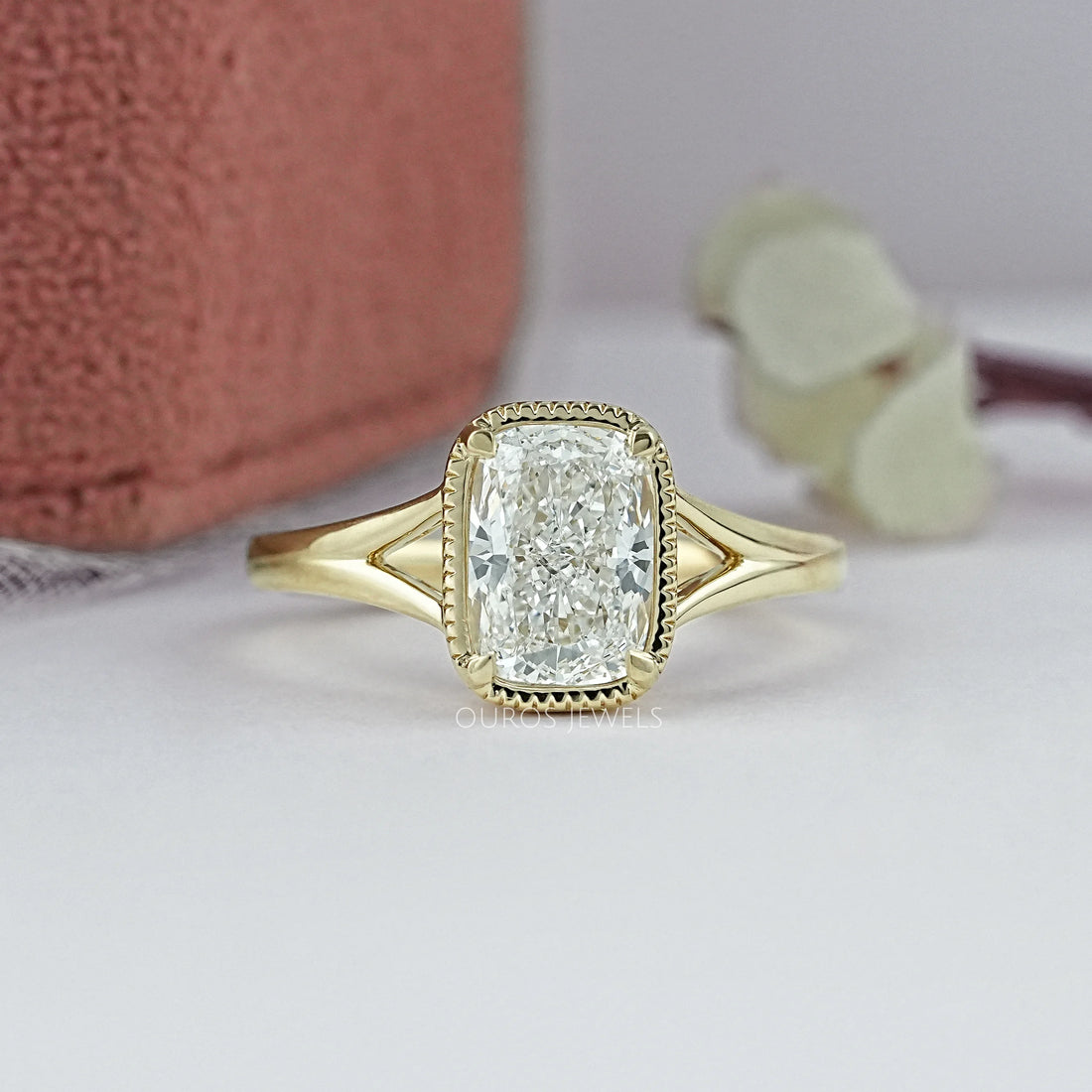 Crushed Cushion Cut Milgrain Bezel Solitaire Ring Ring