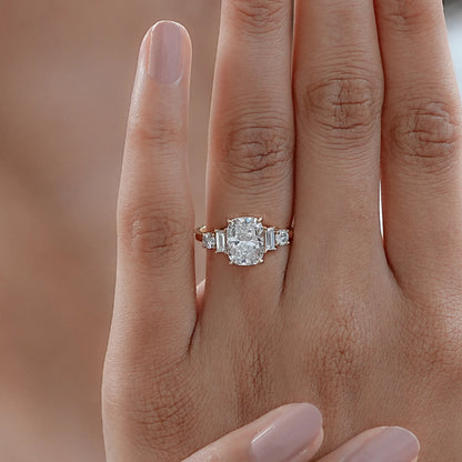 Elongated Cushion And Baguette Diamond Five Stone Engagement Ring Rings