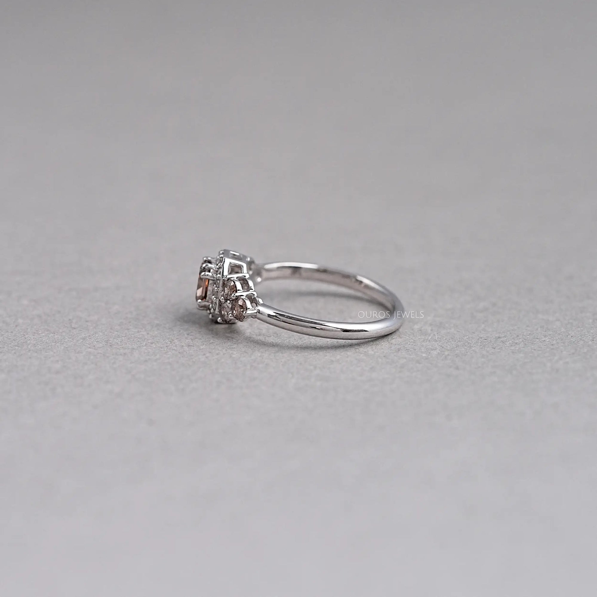 Fancy Cushion Cut Halo Champagne Diamond Ring Rings