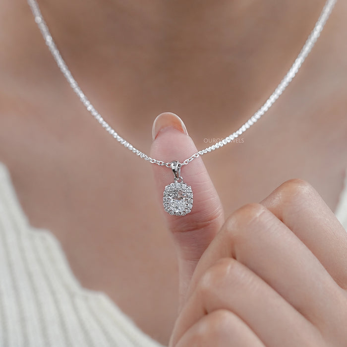 Cushion Cut Lab Diamond Halo Pendant