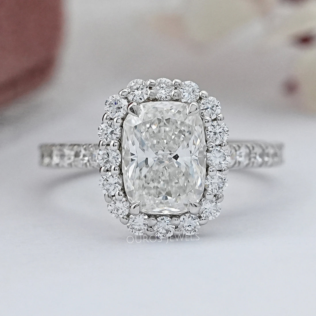 Cushion Cut Halo Lab Diamond Engagement Ring