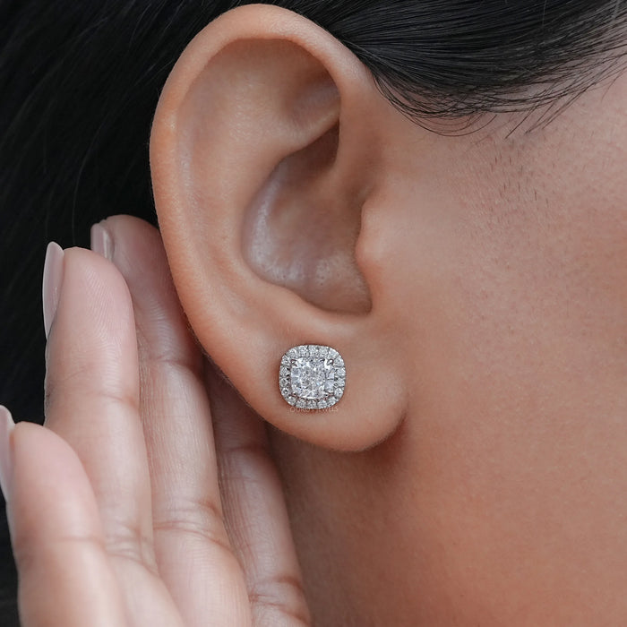 Cushion Diamond Halo Stud  Earrings