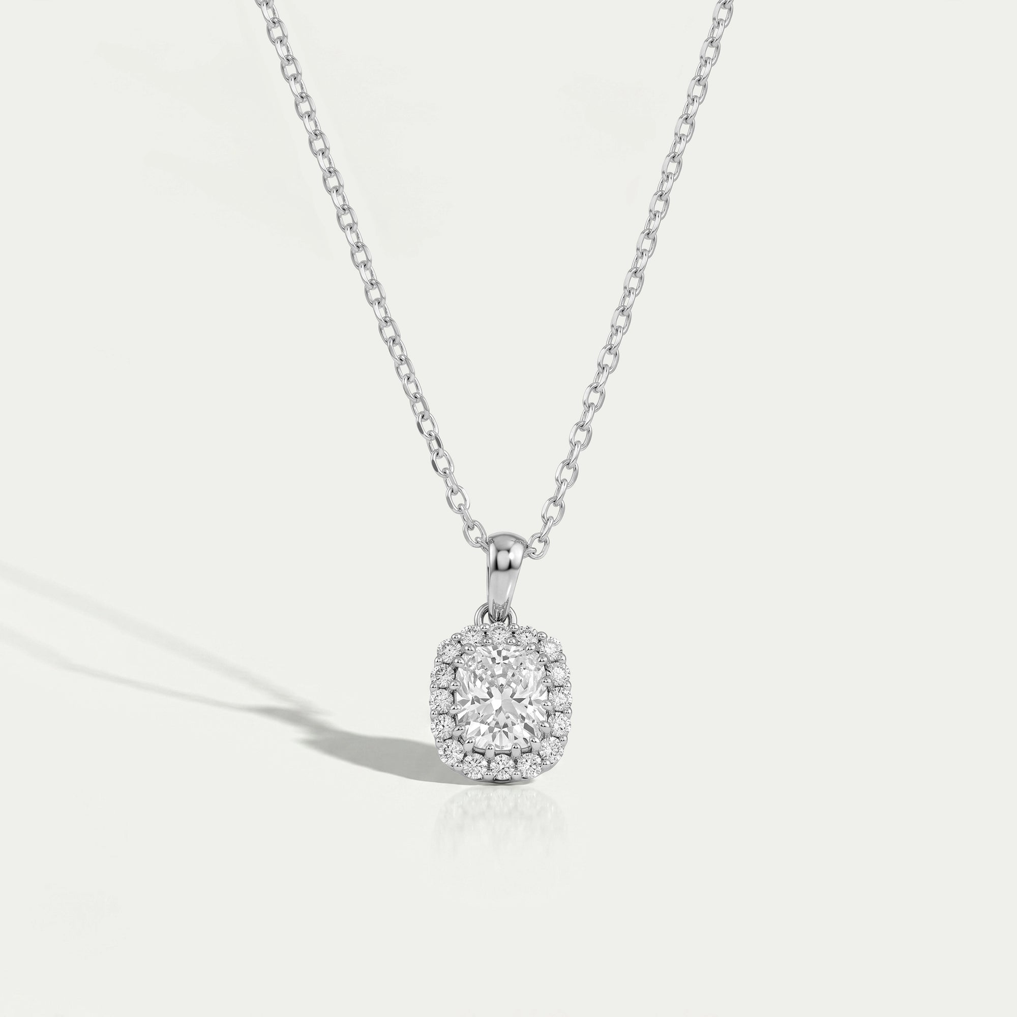 Cushion Cut Lab Diamond Halo Pendant Necklaces