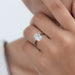 old mine cushion cut lab diamond engagement ring in model's hand