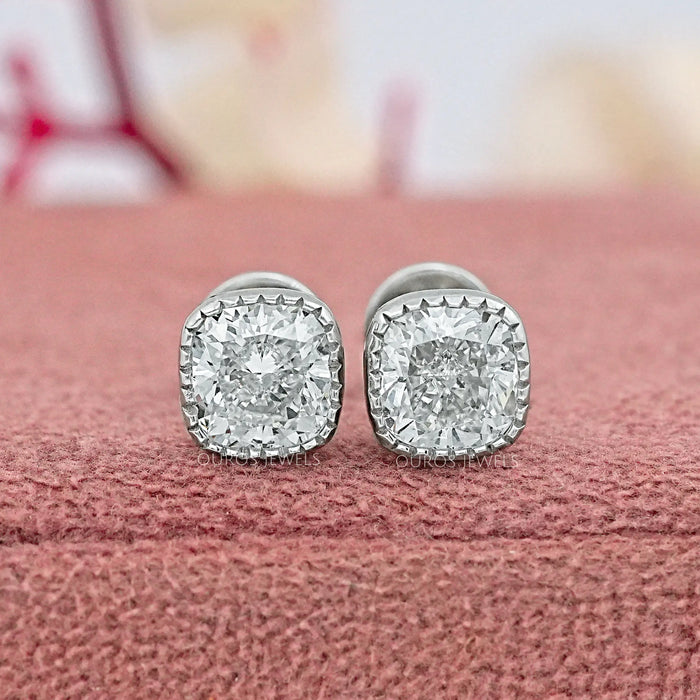 Milgrain Cushion Lab Grown Diamond Stud Earrings