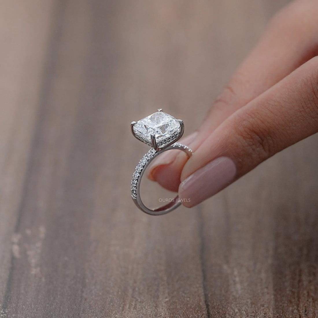 Cushion Lab Diamond Hidden Halo Engagement Ring Rings