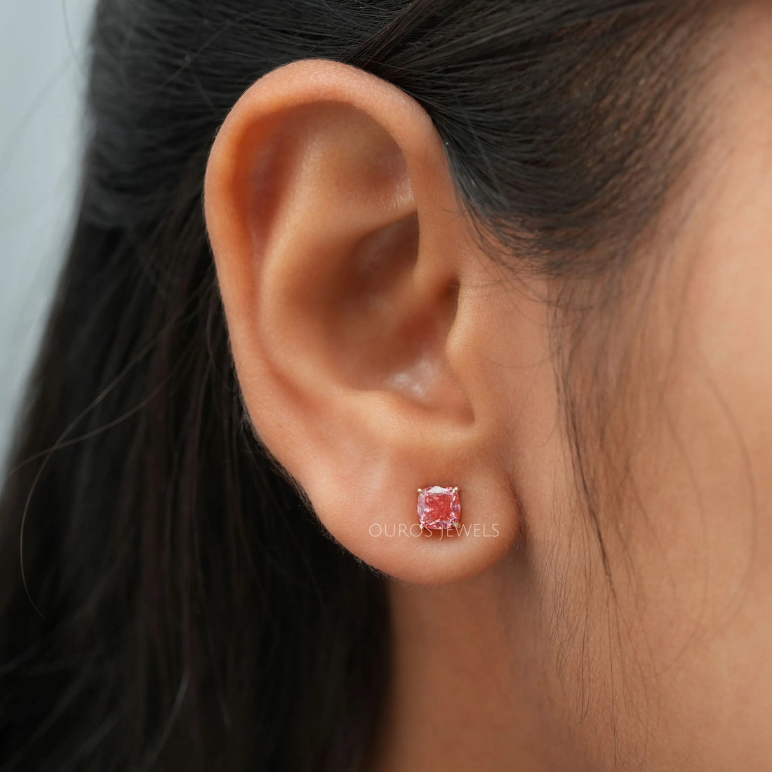 Pink Cushion Cut Lab Diamond Stud Earrings Earring