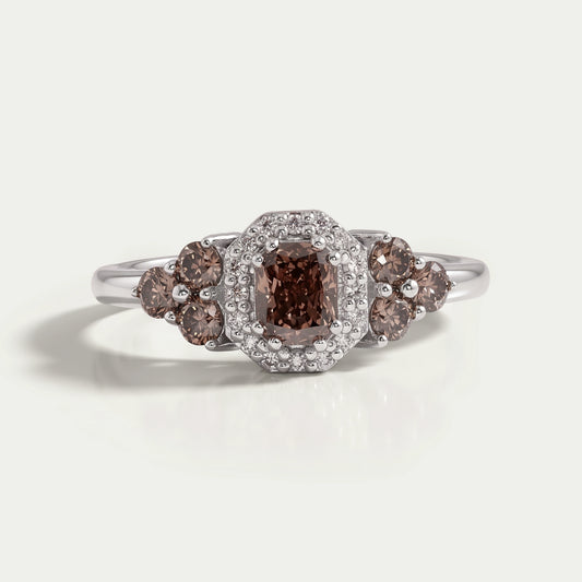 Fancy Cushion Cut Halo Champagne Diamond Ring Rings