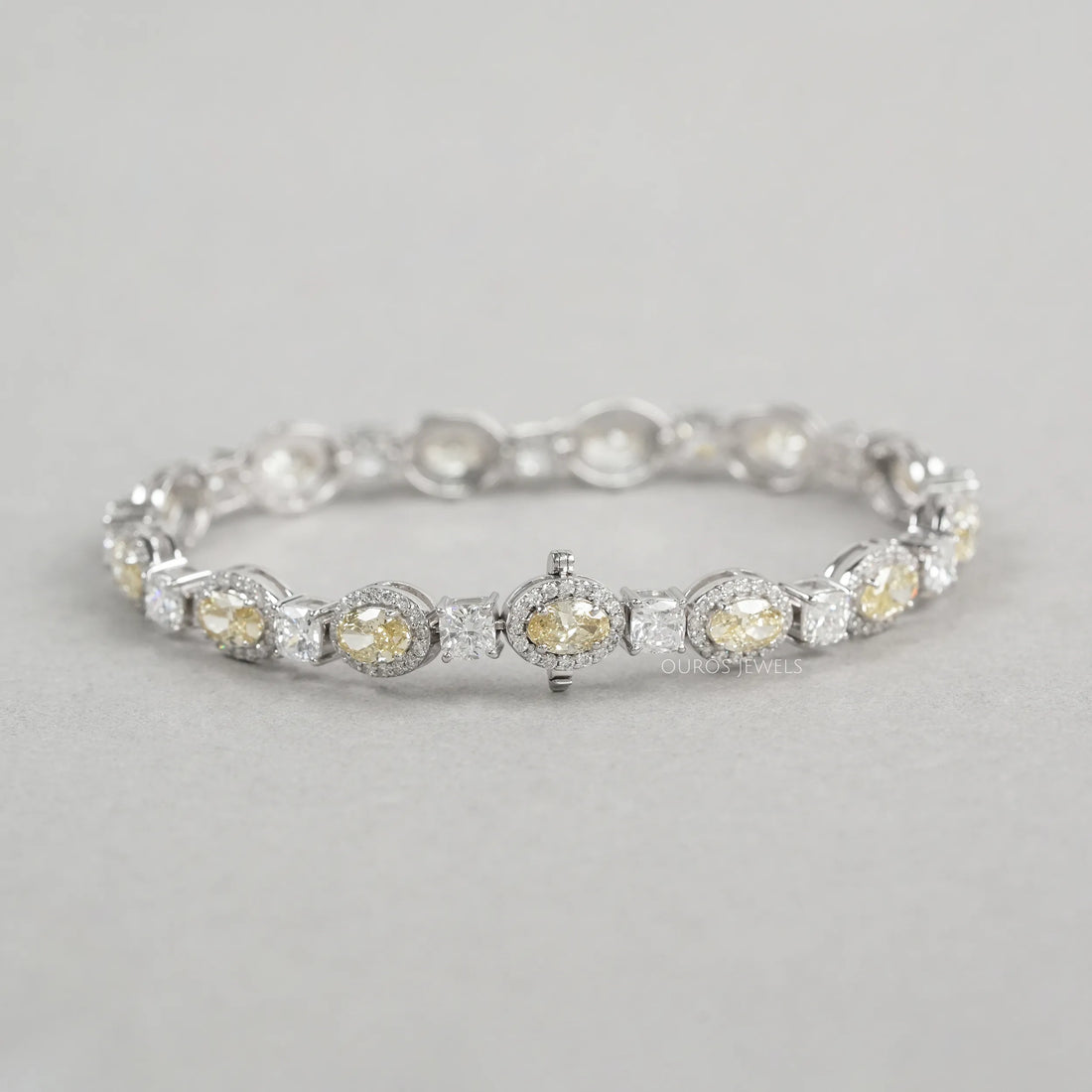 Yellow Oval Cut Halo Lab Grown Diamond Bracelet Bracelet