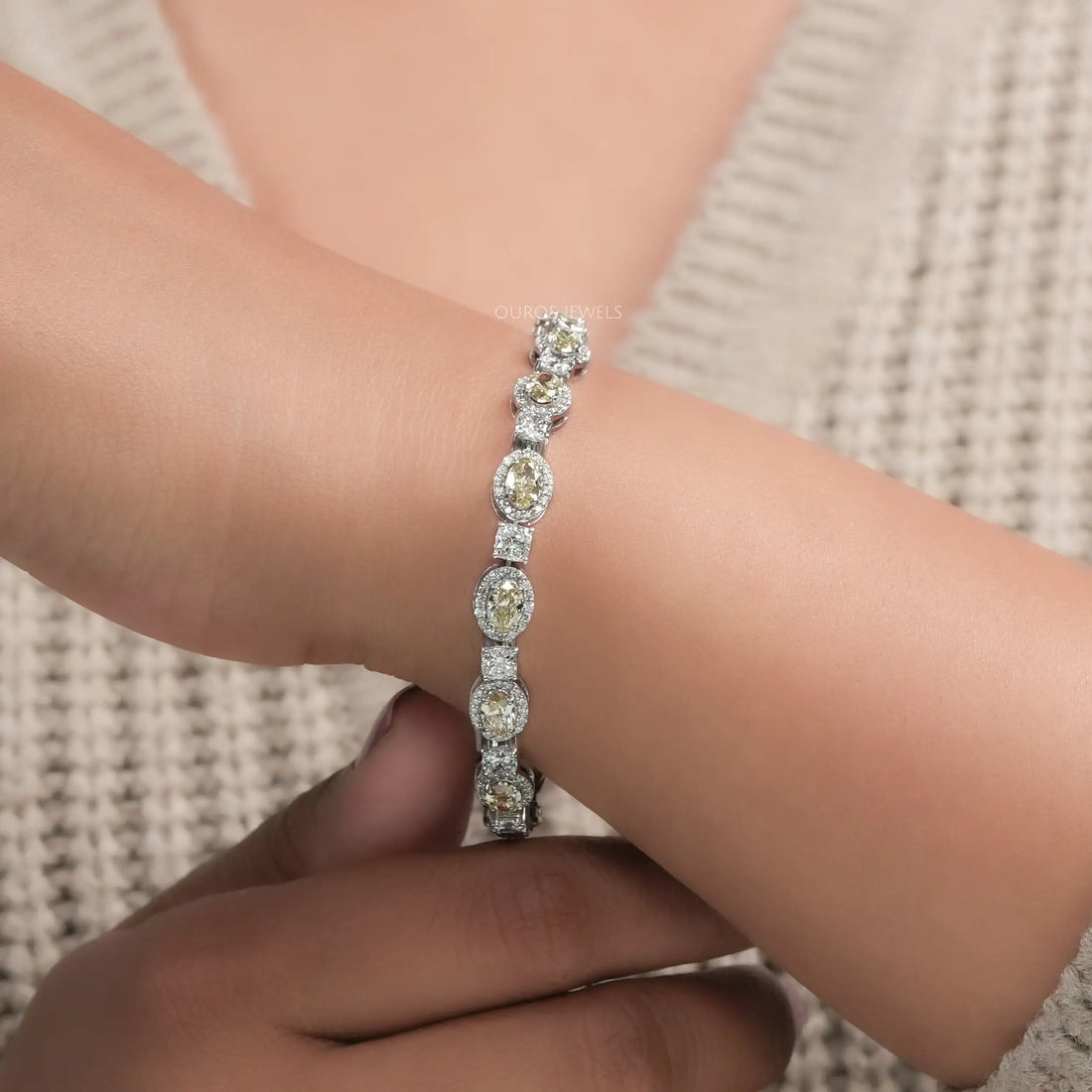 Yellow Oval Cut Halo Lab Grown Diamond Bracelet Bracelet