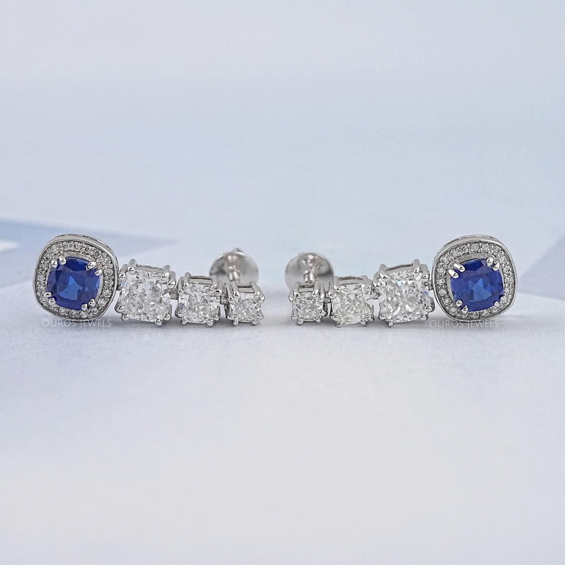 Cushion Cut Gemstone And Diamond Drop Dangle Earrings Earrings