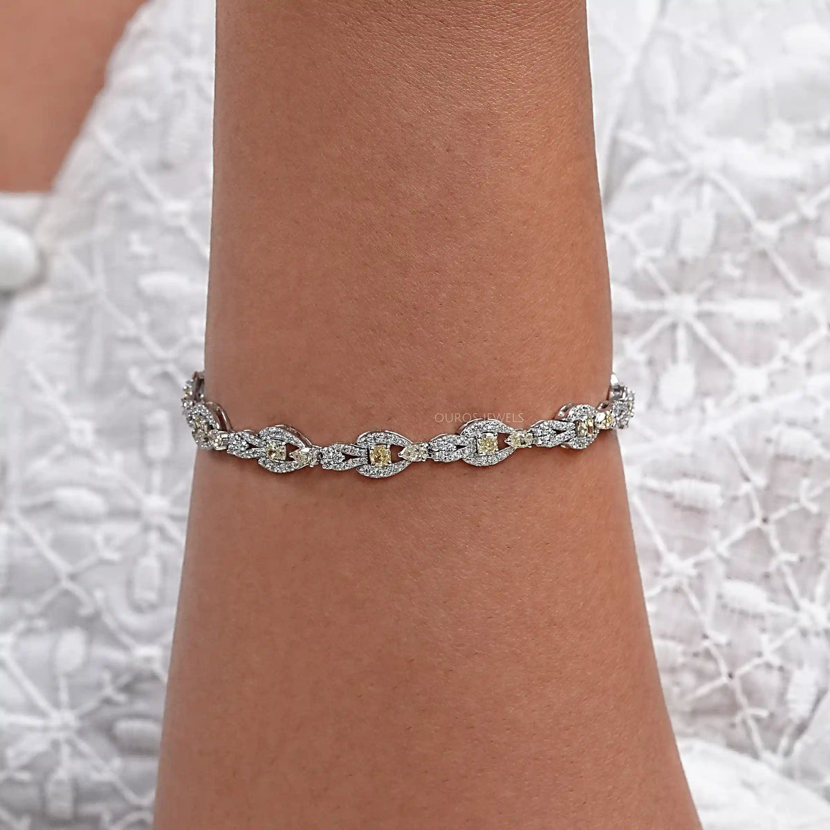 Yellow Cushion Cut Halo Link Bracelet Bracelet