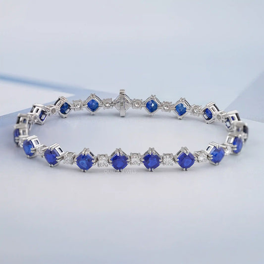 Sapphire Cushion Cut Lab Grown Gemstone Bracelet Bracelet