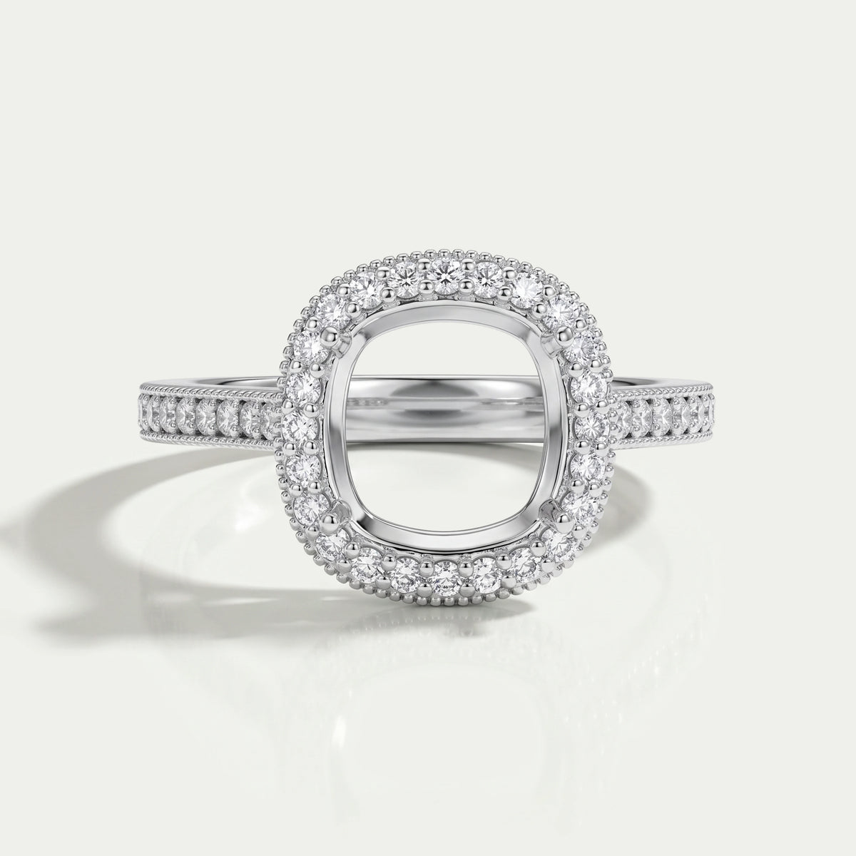 Cushion Shape Halo With Accent Semi mount Ring