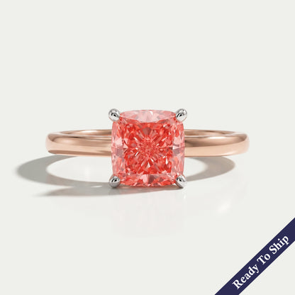Pink Cushion Cut Solitaire Engagement Ring