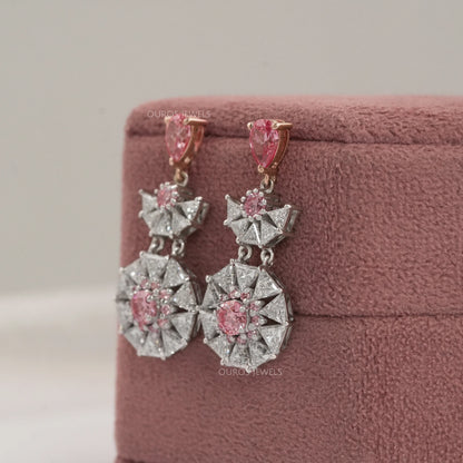 Starbrust Pink Pear Lab Diamond Drop Earrings Earrings