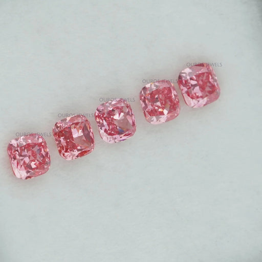 side view of 0.42ct loose pink cushion cut lab manufactured diamonds