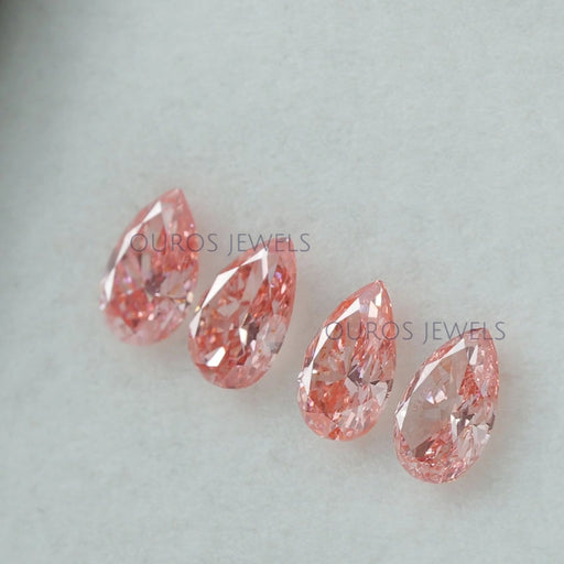 side view of 0.42ct pink pear shaped lab manufactured diamonds loose