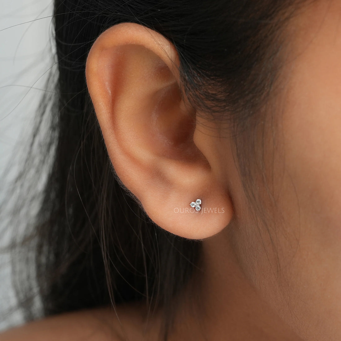 Tiny Trinity Round Lab Diamond Stud Earrings Earring