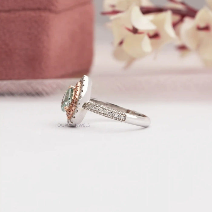 Fancy Vivid Green Pear Cut Lab Diamond Halo Ring