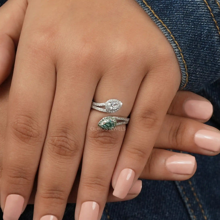 Two Stone Pear Cut Lab Diamond Bypass Ring